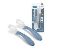 Nuvita 8480 Easy Eating - Set 2 Cucchiai in Silicone per Bambini - Cucchiaini Svezzamento Neonato Morbidi e Sicuri - Manico Ergonomico Antiscivolo - Design Igienico - Powder Blue