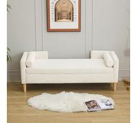 NuvlaGu Avvory Velvet Storage Pouf with Armrests, Backrest & Two Roll Cushions, Multifunctional Footstool for Bedroom, Living Room & Entryway - Storage Internal, Durable Wood Frame (avorio)