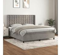 NuvlaGu Letto a molle con topper in tessuto (100% poliestere) 160 x 200 cm, grigio chiaro velluto - Testiera di lusso per camera da letto, traspirante e facile da pulire