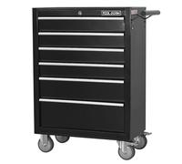 NuvlaGu Tool Cabinet/Tool Cart - 615 mm Length Rolling Metal Toolbox with 6 Drawers & Wheels, Secure Locking Drawers, Mobile Tool Storage Organizer Cabinet for Garage, Workshop & Repair Shop (Black)