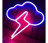 Nuvola luminosa al neon fulmine e logo, pannello luminoso al neon LED alimentato a batteria o USB, utilizzato per la decorazione della parete, decorazione della festa di compleanno, blu + rosa