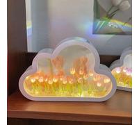 Nuvola Tulipano Specchio Luce Notturna, Luce Notturna Specchio, LED Tulip Lampada da Tavolo, Simulazione Fiore Camera da Letto Dormire Lampada da Tavolo, Soggiorno Comodino Desktop Orn, Pink