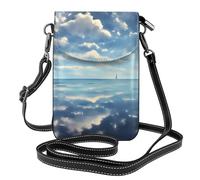 Nuvole bianche sopra il mare Piccola borsa a tracolla per telefono per le donne PU Leather Flip Wallet con slot per carte di credito cinturino regolabile