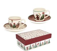Nuvole di Stoffa Set 2 tazzine NATALIZIE in porcellana con piattino collezione Bear Wonderland decoro circo e alberi di natale 80 ml
