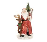 NUVOLE DI STOFFA Statuina Natalizia, Babbo Natale con Renna in Resina e luci LED, Vintage Cartolina di Natale 11.5x11xH21 cm