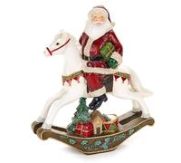 NUVOLE DI STOFFA Statuina Natalizia in Resina, Babbo Natale su Cavallo a Dondolo, Vintage Cartolina di Natale 25x7x30 cm