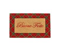 NUVOLE DI STOFFA Zerbino/Tappeto Natalizio Ingresso Rettangolare in Cocco Tartan Scozzese Cartolina di Natale, Vintage 45x75 cm