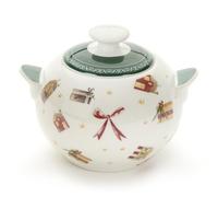 NUVOLE DI STOFFA Zuccheriera natalizia in porcellana bianca con coperchio Christmas Carol 2 varianti 300 ML (1pz) VERDE