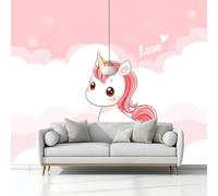 Nuvole Di Unicorno Dei Cartoni Animati Carta da Parati In Tessuti non Tessuti 350 x 256 cm Murali, Rosa Fotomurale Murale, Soggiorno Camera da Letto Cameretta Dei Bambini Decorazione