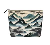 Nuvole e montagne Pochette per il trucco monostrato effetto lino con cerniera per soddisfare le tue esigenze quotidiane o di viaggio