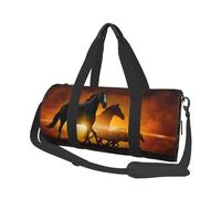 Nuvole luminose rosse con cavalli neri stampate, Borsone da viaggio di grande capacità Borsa rotonda Borsa da viaggio sportiva Borsa da viaggio Borsa da fitness