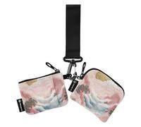Nuvole rosa Montagne Paesaggio Cinese Pittura Portamonete da donna Custodie per carte di Grande Capacità Cerniera Portafoglio da polso con Portachiavi per le Donne 2 Confezioni monedero para tarjetas
