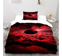 Nuvole rosse nere Set Copripiumino 2 Pezzi Con Stampa 3D Starry Sky Theme Copripiumino Con 1 Federe Con Federe in Microfibra Ultra Morbida Single（135x200cm）