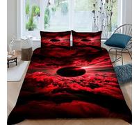 Nuvole rosse nere Set Copripiumino 3 Pezzi Con Stampa 3D Starry Sky Theme Copripiumino Con 2 Federe Con Federe in Microfibra Ultra Morbida King（220x240cm）
