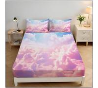 Nuvole Sfumate Lenzuolo Con Angoli 180x200x30cm, Rosa Lenzuolo Con Angoli, Cielo Da Sogno Elasticizzati Coprimaterasso Tasca Profondità 30cm per Letto Super King
