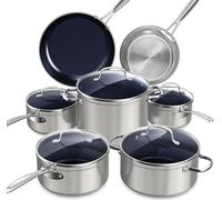 Nuwave Batería de Cocina 12PZA en Cerámica Duralon Blue Antiadherente, Libre de PFAS, Compatible con Inducción, Lavavajillas y Horno, Diamante Infundido y Resistente a Rayaduras, Tapas de Vidrio