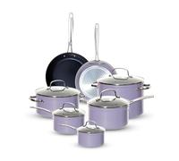 Nuwave Healthy G11 - Set di pentole e padelle antiaderenti, durezza 9H, resistente ai graffi, funziona su tutti i piani cottura, senza PFAS, con padelle, pentole e coperchi in vetro, manici per