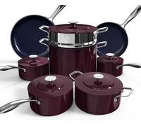 Nuwave Lux - Set di pentole forgiate leggere senza PFAS, rivestimento in ceramica Duralon G10 salutare, ultra antiaderente, manici che rimangono freschi, funziona su tutti i piani cottura e a