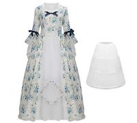 NUWIND Abito da Ballo Rococò Donna Costume da Abito Gotico Vittoriano Stampa Floreale Retrò Rinascimento Vintage Medievale Elegante Cocktail Lolita Pizzo Corsetto Ballo (S, Floreale azzurro)