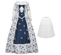 NUWIND Abito da Ballo Rococò Donna Costume da Abito Gotico Vittoriano Stampa Floreale Retrò Rinascimento Vintage Medievale Elegante Cocktail Lolita Pizzo Corsetto Ballo (M, Floreale blu scuro)