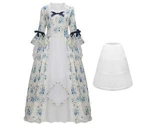 NUWIND Abito da Ballo Rococò Donna Costume da Abito Gotico Vittoriano Stampa Floreale Retrò Rinascimento Vintage Medievale Elegante Cocktail Lolita Pizzo Corsetto Ballo (M, Floreale azzurro)