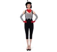 NUWIND Costume da Mimo Francese Donna Halloween Gilet a Righe Bianche e Nero Costume da Artista Adulto Set di Accessori Cosplay Outfit Festa a Tema Vestirsi Decorazione