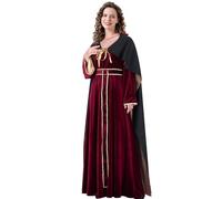 NUWIND Donna Adulte Mother Gothel Costume Rosso Scuro Manica Lunga Abito Rinascimentale Mantello a Mantello Abito di Halloween Abito da Sera Camicia da Notte Vestito (Bordeaux, XXL)