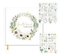NUWIQ Libro degli ospiti per matrimonio, con adesivo gratuito, 120 pagine, album degli ospiti del matrimonio, per ricordi, 21 x 21 cm, eucalipto vintage Wedding Guestbook, finitura in lamina d'oro