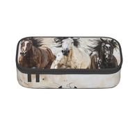 NUYFVG Astuccio con stampa artistica con cavalli che corrono, 21 x 5 x 9 cm, per penne, matite, piccoli oggetti, nero, taglia unica, nero