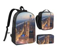 NUYFVG City Picture Night Print School Backpack Set Lunch Bag Pen Case 3-in-1 Ragazzi Ragazze Viaggi Attività all'aperto