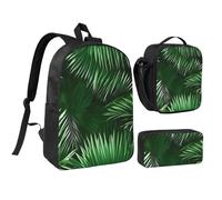 NUYFVG Foglie verdi di palma piante tropicali stampa zaino set borsa pranzo portapenne cinghie regolabili scuola viaggi attività all'aperto