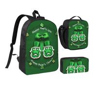 NUYFVG Happy St. Patrick'S Day Print School Backpack Set Lunch Bag Pen Case 3-in-1 Ragazzi Ragazze Viaggi Attività all'aperto
