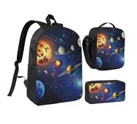 NUYFVG Set di 3 zaini con stampa del sistema solare dello spazio esterno, 43 cm, borsa per la scuola con borsa termica per il pranzo e astuccio per studenti, adolescenti, ragazze e ragazzi