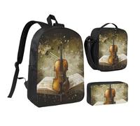 NUYFVG Set di 3 zaini con stampa di farfalle e violoncello, 43 cm, borsa per la scuola con borsa termica per il pranzo e astuccio per studenti, adolescenti, ragazze e ragazzi