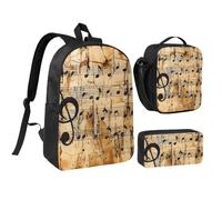 NUYFVG Set di 3 zaini con stampa note musicali, 43 cm, borsa per la scuola con borsa termica per il pranzo e astuccio per studenti, adolescenti, ragazze e ragazzi, Come nella foto, Taglia unica