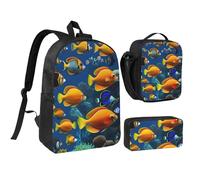 NUYFVG The Underwater World - Set zaino con stampa di pesci tropicali, portapranzo, portapenne, cinghie regolabili, per scuola, viaggi, attività all'aperto