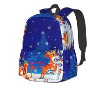 NUYFVG Zaino scolastico con Babbo Natale sulla slitta per ragazze e ragazzi, elegante zaino per scuola universitaria, viaggi, stile casual, Nero , Taglia unica