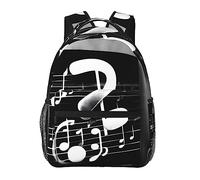 NUYFVG Zaino scolastico con stampa a righe blu e stelle e teschio, elegante borsa per computer portatile, stile casual, per viaggio/business/donna/uomo, Nota di musica bianca nera, Taglia unica