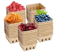 Nuyhgtr 50 Fruits Containers, Square Design Berry Baskets, Pulp Fiber Berry Basket, Ventilated Fruit Basket, Natural Fruit Basket, Farmers Market Berry Baskets, Eco-Friendly Berry Containers