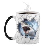 Nuyhgtr Color Changing Shark Mug, Heat Sensitive Coffee Cup, , Ceramic Sea Fish Pattern , Color Changing Tea Cup, Whimsical Shark Design Ceramic Mug for themed Decor