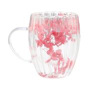 Nuyhgtr Cups with Dried Flowers, 300 ml Double Walled Clear Coffee Cup with Handle, Glass Beverage Cups for Hot and Cold Drinks, Elegant Drinking Glasses for Home and, 5,5 x 8,5 x 11 cm