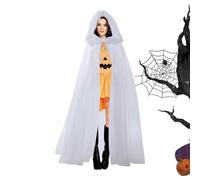 Nuyhgtr Long Ghost Costume, Wizard Cloak Costume, Sheer Tulle Mantello, Performance Costume Cape, Elegant Halloween Cloak, 1,7 x 1,5 m, 66,93 x 59,06in, Elegant Halloween Hooded Cape for Parties