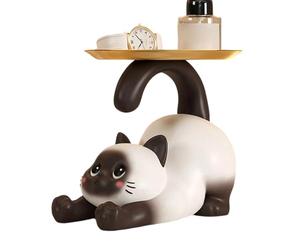 Nuyhgtr per caramelle a forma di gatto, statuetta decorativa a forma di gatto, vassoio portaoggetti in resina da 17 cm con bordo rialzato, espositiva, contenitore portachiavi con