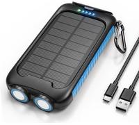 Nuynix Caricatore solare Power Bank, 38800mAh Caricatore portatile del telefono con 1 Type-C e 2 porte USB-A Built-in Dual LED Torcia, 15W Ricarica Veloce Impermeabile Caricatore del Pannello Solare