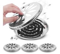 Nuyoah Porta Zampirone da Esterno Porta Bobina per Zanzare in Metallo Supporto Incenso a Spirale Antizanzare 4Pz Bobine Repellente con Coperchio Supporto Zampironi Portatile in Acciaio Inox