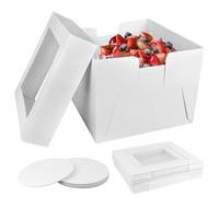 Nuyoah Scatola per Torta Scatole per Torte Bianche 30x30x20cm 10Pz Cake Box Alta in Cartone con Finestra Vassoi Monouso Catole per Trasporto di Torte per l'imballaggio