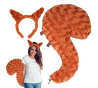 Nuytghr Animal Costumes, Squirrel Headband and Tail, 15.75 or 17.72 inches Cute Plush Outfit, Soft Cosplay Accessories for Kids School Performance Birthday Halloween Zoo Event Dress Up Fun