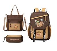 Nuytghr Capybara Backpack, Large Capacity School Bag, Waterproof Cartoon Bookbag, Matching Pencil Case, Cute Student Set for Girls Boys Kids Children Daily Use and Birthday, 810 g