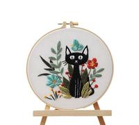 Nuytghr Cat Embroidery Kit, 7.87 inches Stamped Thread Embroidery for Beginners, Handmade Needle Hoop Set with Complete Supplies, Creative Sewing Crafts for Women Projects Home Gift