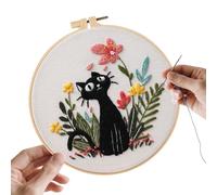 Nuytghr Cat Embroidery Kit, 7.87 inches Stamped Thread Embroidery for Beginners, Handmade Needle Hoop Set with Complete Supplies, Creative Sewing Crafts for Women Projects Home Gift